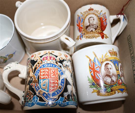 Dame Laura Knight and an Edward VIII Coronation Mug, 8cm high and four other coronation mugs